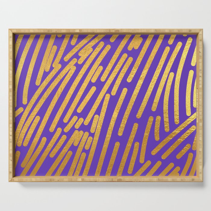 Deep Purple Gold colored abstract lines pattern Serving Tray