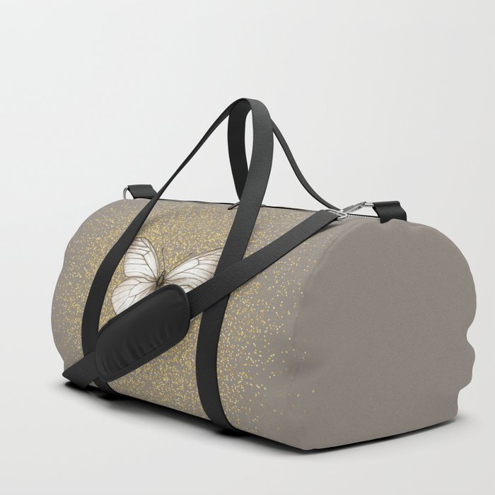 Hand-Drawn Butterfly and Golden Fairy Dust on Pastel Brown Duffle Bag