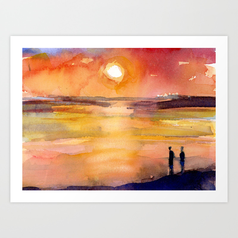 Sunset Water Reflection And People Art Print By Dorrierifkinwatercolors Society6
