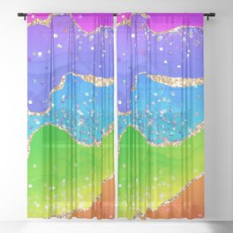Vibrant Rainbow Glitter Agate Texture 07 Sheer Curtain