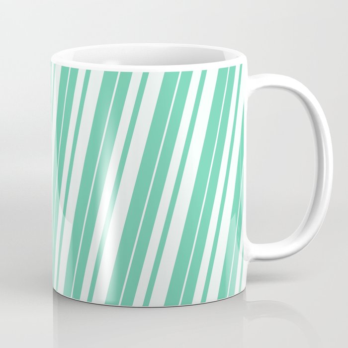 Aquamarine and Mint Cream Colored Stripes Pattern Coffee Mug