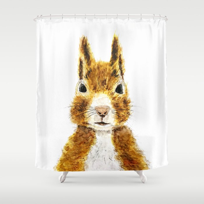 cute little squirrel watercolor Shower Curtain