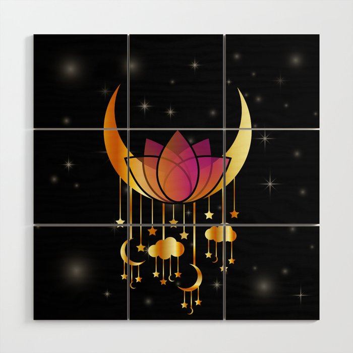 Mystic flower of life dreamcatcher with moons and stars Wood Wall Art