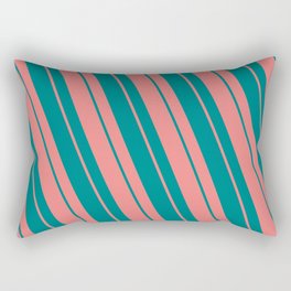 [ Thumbnail: Light Coral & Teal Colored Striped/Lined Pattern Rectangular Pillow ]