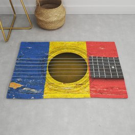 Old Vintage Acoustic Guitar with Romanian Flag Rug