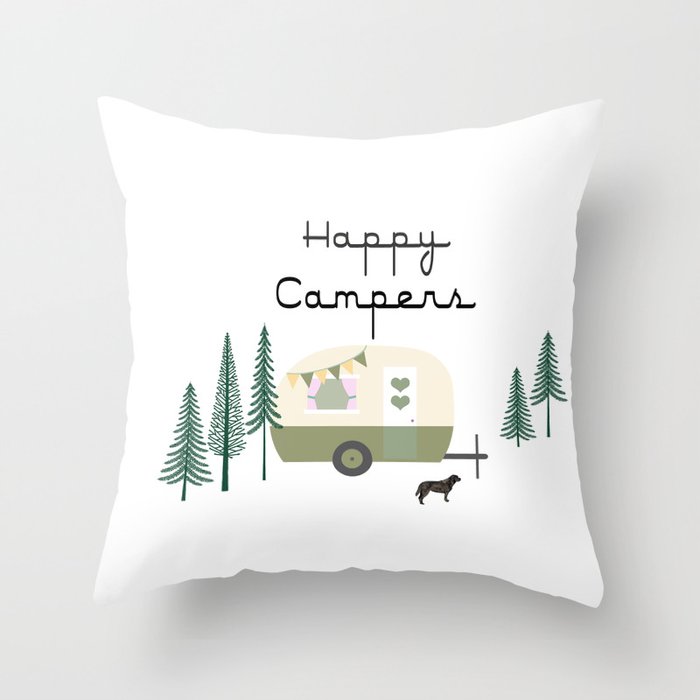 Happy Campers Sage Edition Throw Pillow by Five Nyne Design Society6