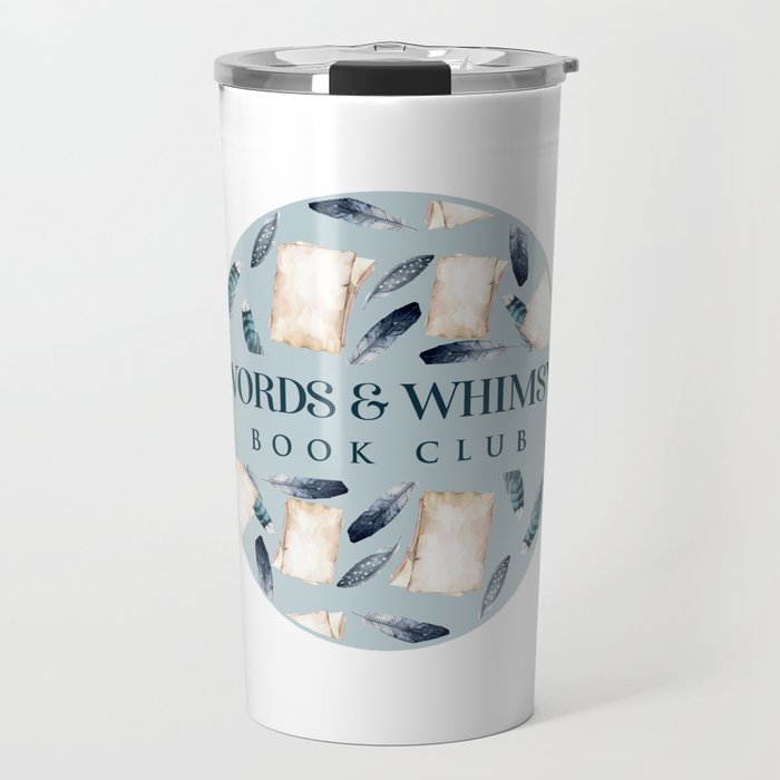 Words & Whimsy Blue Logo Travel Mug
