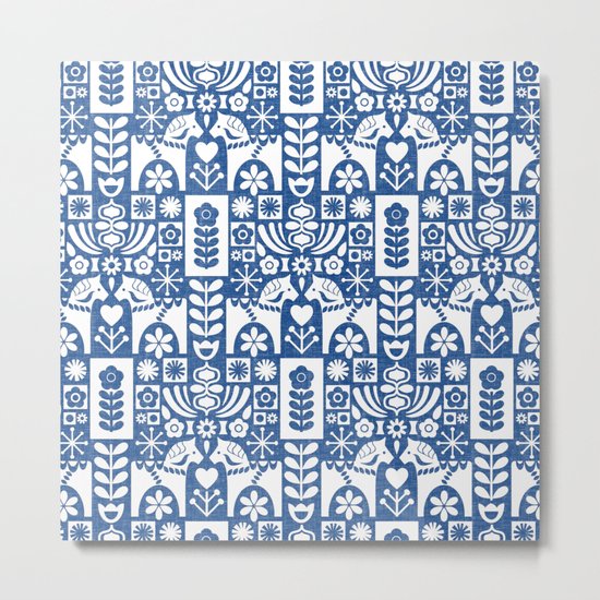 Swedish Folk Art - Blue Metal Print