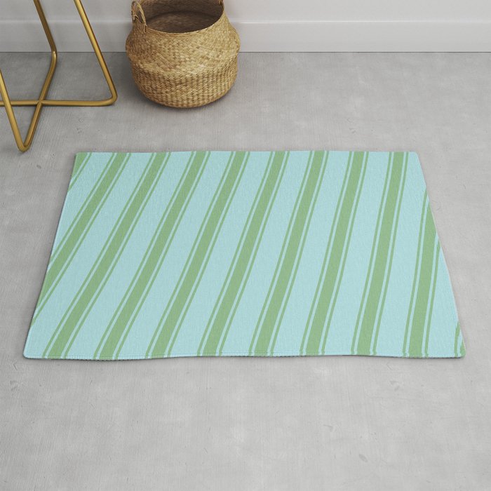 Powder Blue and Dark Sea Green Colored Striped/Lined Pattern Rug