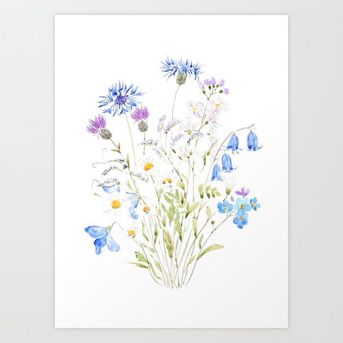 white purple and blue wildflowers  Art Print