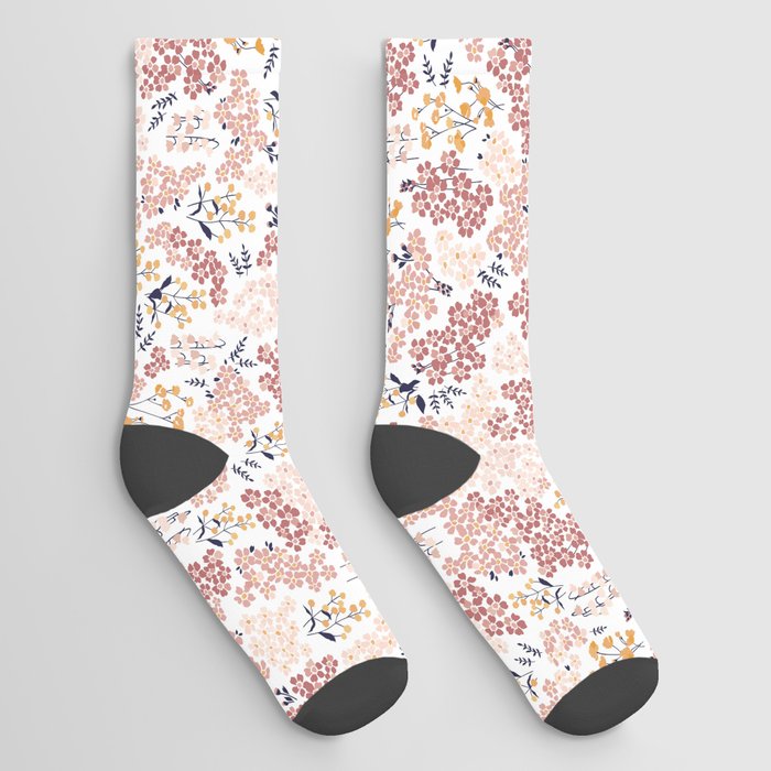 Minimal Blooming Flowers - Blush Pink, Yellow, Blue Socks