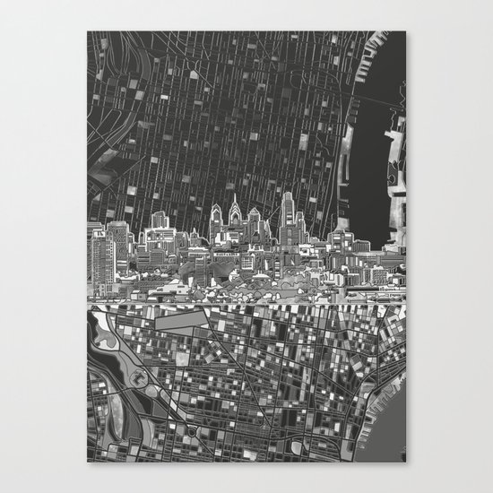 philadelphia city skyline black and white Canvas Print