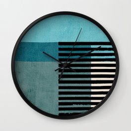 Blue Black Gray Abstract Bold Linen Wall Art 02 Wall Clock