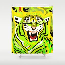 yellow light tiger ecopop in zodiac bengal wallpaper art  Shower Curtain