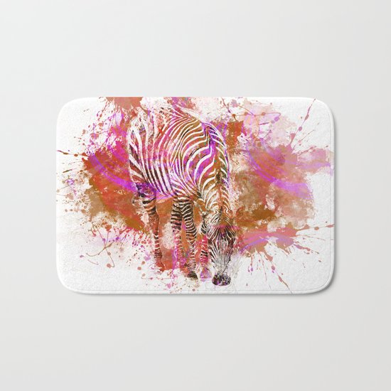 Crazy Zebra paint splatter artwork Bath Mat
