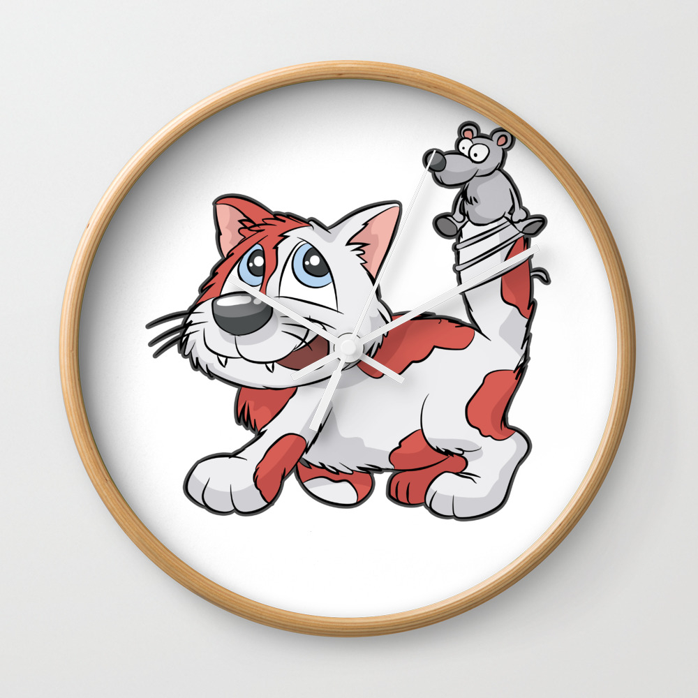 Red White Cat And Mouse Best Friends Love Gift Wall Clock By Moonpie90 Society6