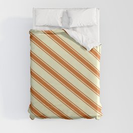 [ Thumbnail: Light Yellow & Chocolate Colored Pattern of Stripes Duvet Cover ]