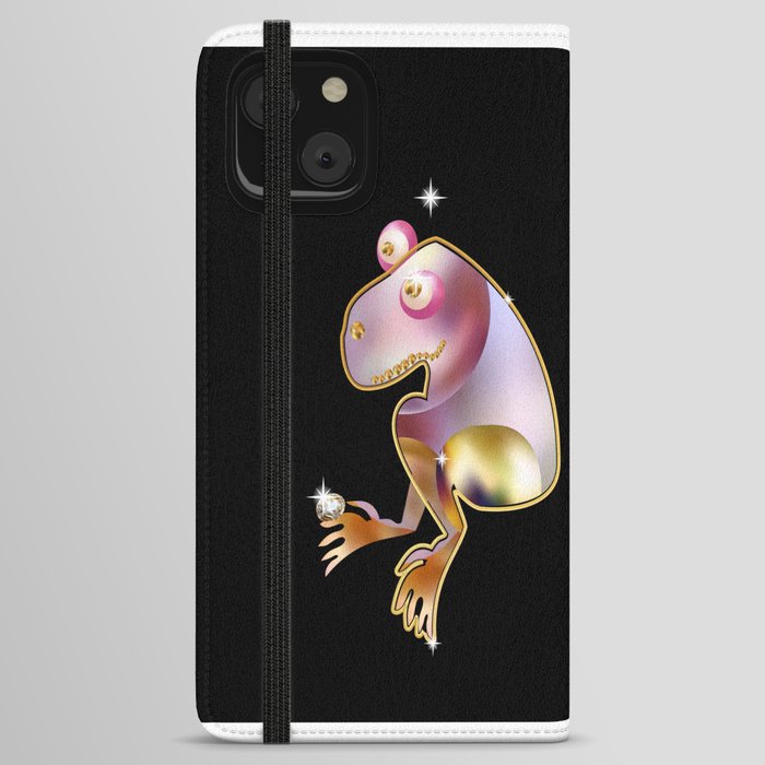 Brooch animal figurine with pearls jewellery and precious stones. Diamonds and gold on animal figures. Frog. iPhone Wallet Case