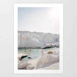 Milos 0028: Sun over Sarakiniko - Pastel travel photography art print - Greek island - Swimming Art Print