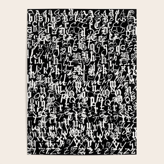 alphabet letters black and white typography font pattern Poster by