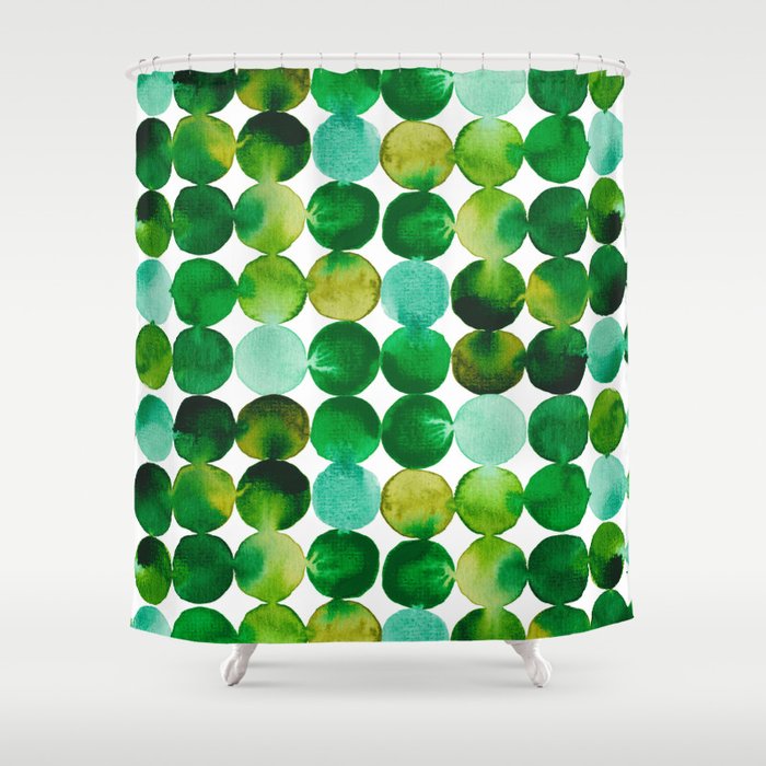 Green Watercolor Circles Pattern Shower Curtain