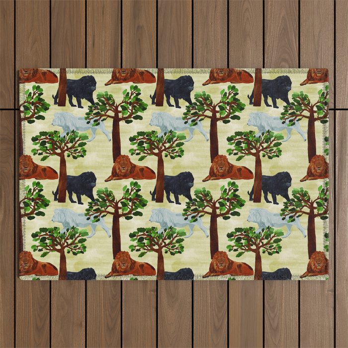 digital pattern with white, black and brown lions Outdoor Rug