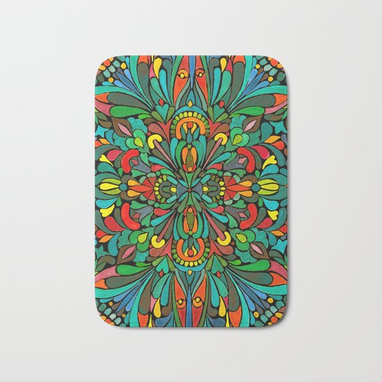 Green red orange pattern Bath Mat