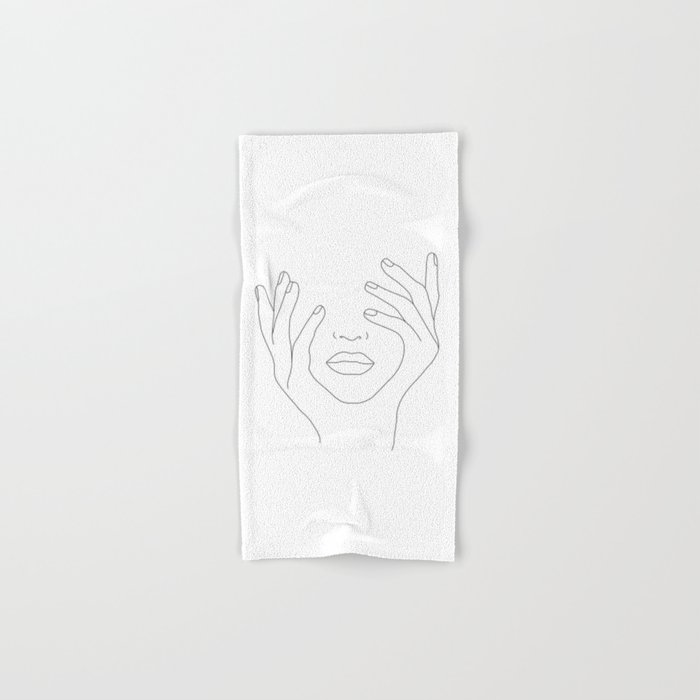 Minimal Line Art Woman with Hands on Face Hand & Bath Towel