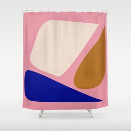 Minimalist Abstract Shapes in Bright Blue, Pink, and Gold Shower Curtain