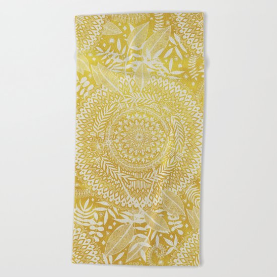 Medallion Pattern in Mustard and Cream Beach Towel