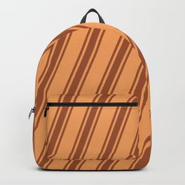 [ Thumbnail: Brown & Sienna Colored Lines Pattern Backpack ]