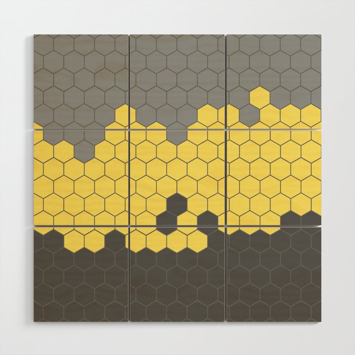 Honeycomb Gray Grey Yellow Hive Wood Wall Art