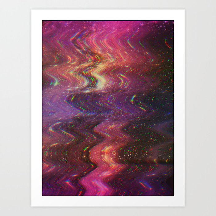 Rainbow Star Galaxy Glitch Art Print