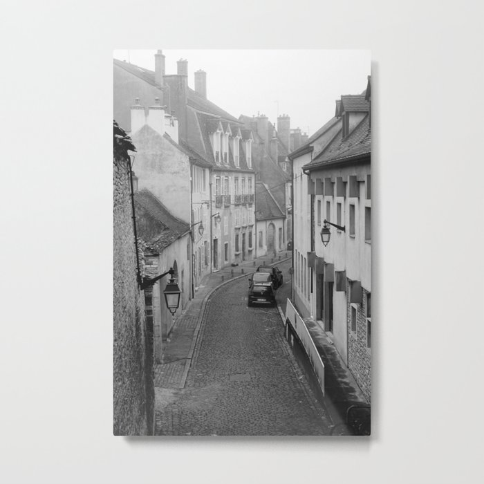 Foggy street in Beaune, France Metal Print