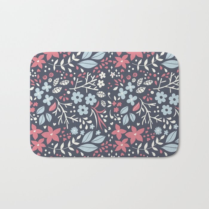 Floral pattern with doodles of flowers and leaves Bath Mat