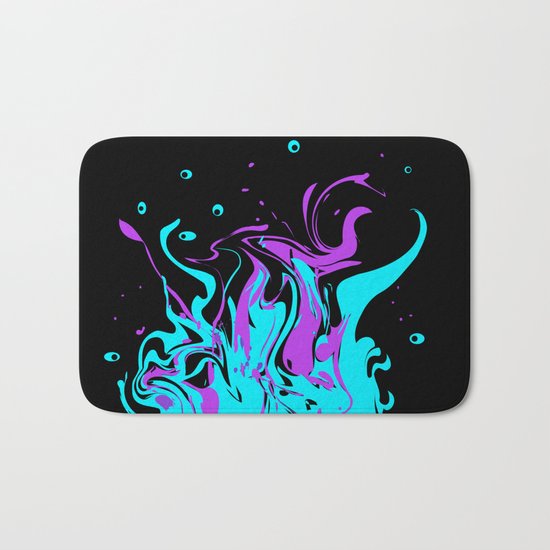 Turquoise pink abstract pattern on a black background . Splash . Bath Mat