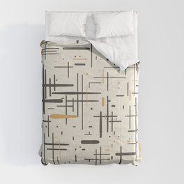 Mid-Century Modern Kinetikos Pattern in Charcoal Gray, Muted Mustard Gold, and Cream Comforter