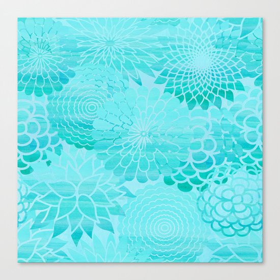 Aqua Blue Floral Flower pattern- Turquoise Abstract Flowers on #Society6 Canvas Print