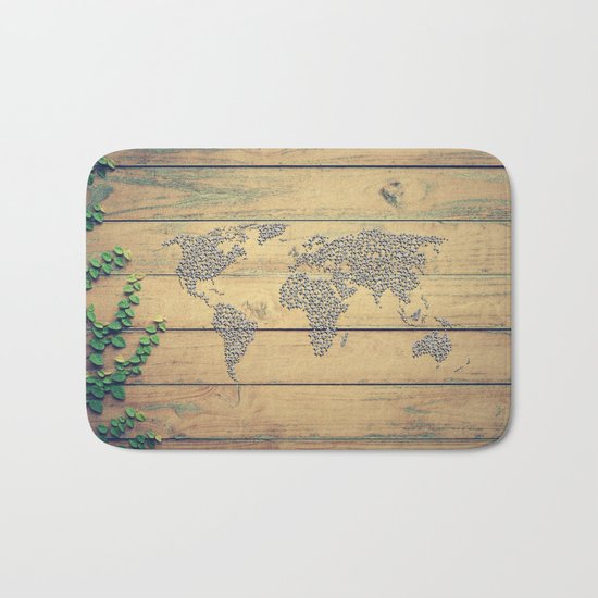 Metallic Foil Map on Oak Bath Mat