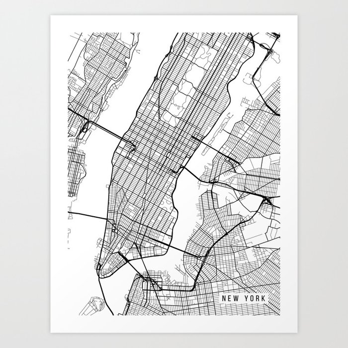 New York City Map Manhattan New York Usa Black White Portrait Art Print By Mainstreetmaps Society6