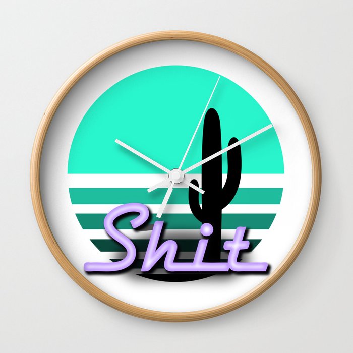 Neon Sunsets: Shit and Saguaro Cactus Wall Clock