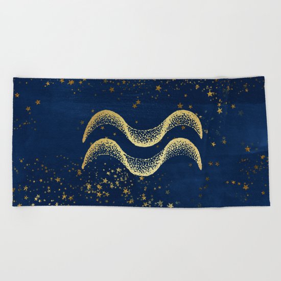 Aquarius Zodiac Sign Beach Towel