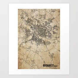 Bucharest romania vintage map Art Print