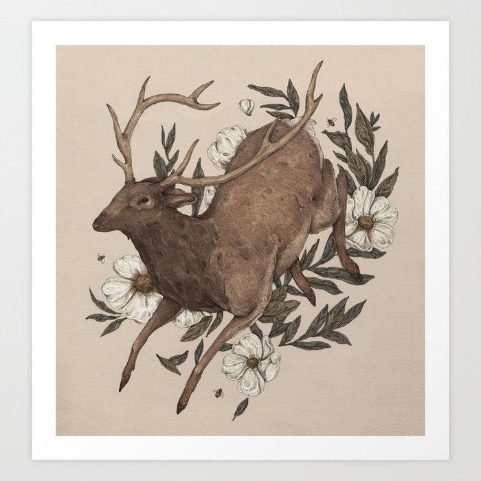 Floral Elk Art Print