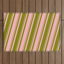 [ Thumbnail: Green and Light Pink Colored Striped Pattern Outdoor Rug ]