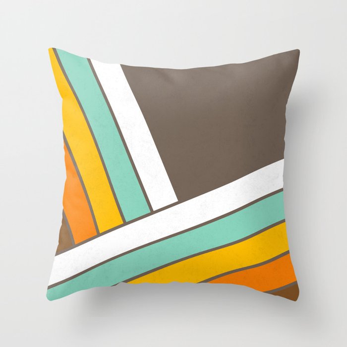 Retro 70s Stripes  -  Abstract Geometric Design Throw Pillow