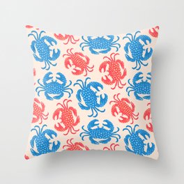 KING CRABS Summer Coastal Ocean Beach Sea Creatures in Seaside Blue Red - UnBlink Studio by Jackie Tahara Throw Pillow