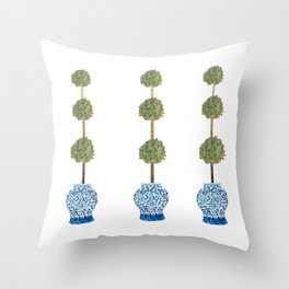 Three Hand Painted Topiary Topiaries  Throw Pillow