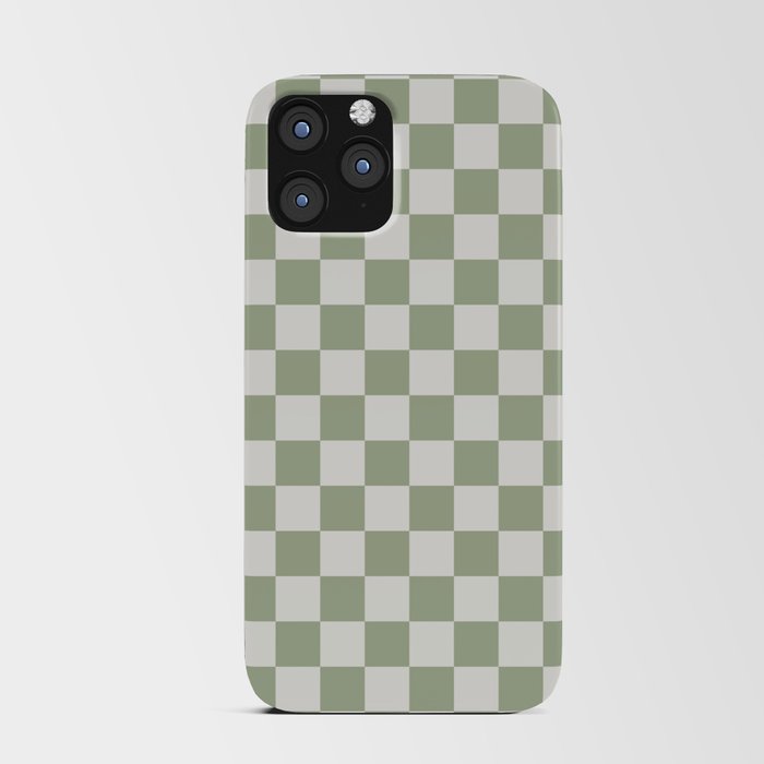 Checkerboard Check Checkered Pattern in Sage Green and Off White iPhone Card Case