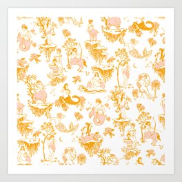 Gold Zodiac Toile Pattern Art Print